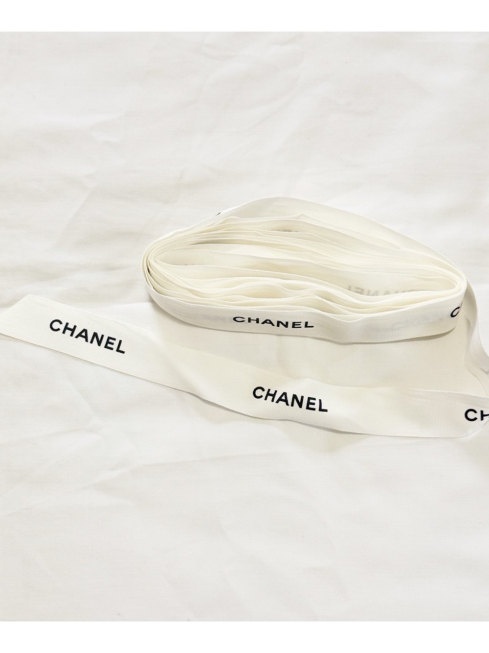 Authentic CHANEL 141 in. Cream Ribbon with Black Logo
